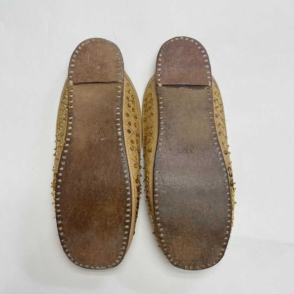Sequined Embroidered Leather Flat Shoes Boho Flats Hand Made in India US Size 37 - Picture 6 of 10